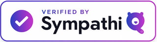 Verified by Sympathi badge with checkmark icon and Sympathi logo on white background with purple border